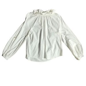 Grifflin Paris Women’s White Cotton Long-sleeved Ruffled Neck Size Small